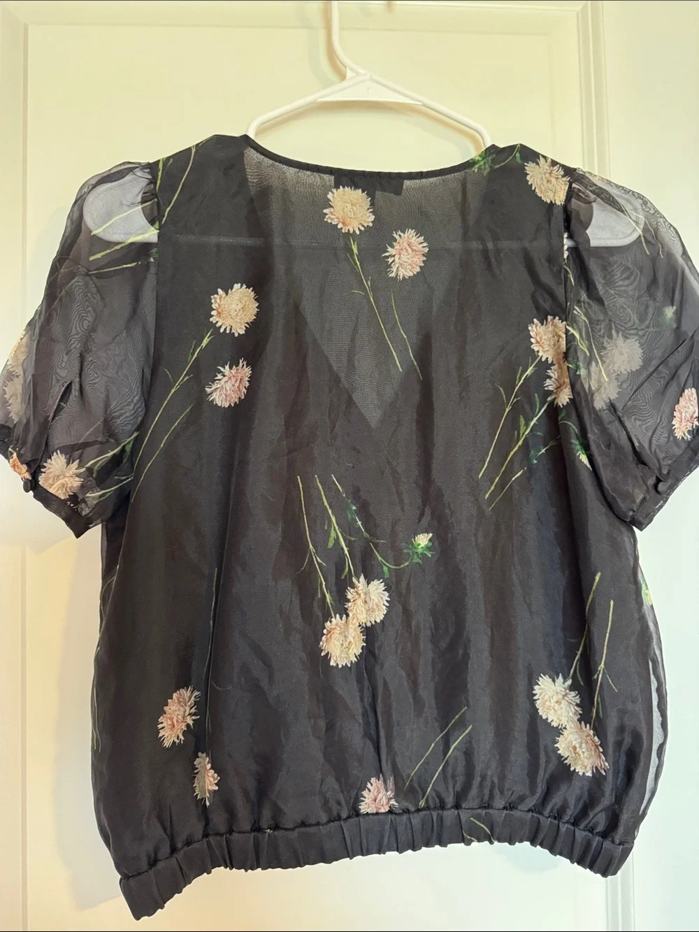 Madewell Black Floral Sheer Puff Sleeve Wrap Blouse